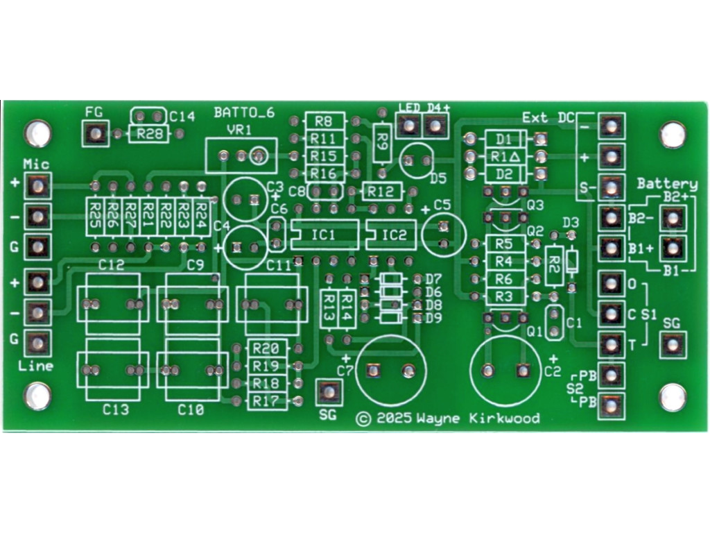 Battery-Powered Low Distortion Audio Oscillator, Bare PC Board